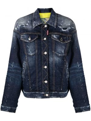 Klasické bavlněné džínová bunda s oděrkami Dsquared2 - modrá