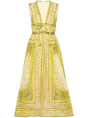 Lanena haljina s printom Zimmermann žuta
