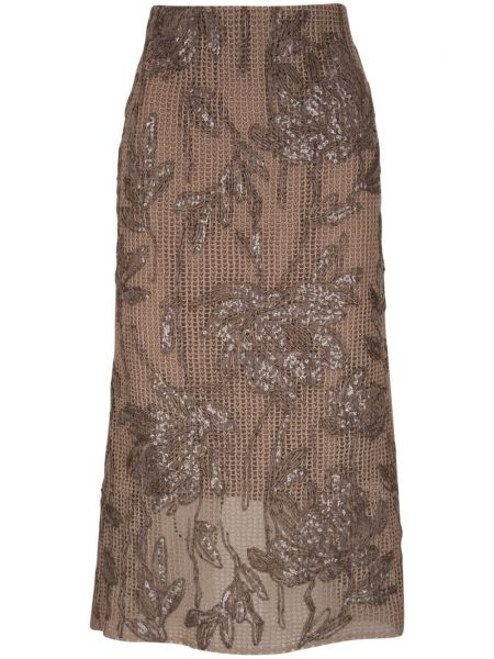 Flitrovaná puzdrová sukňa Brunello Cucinelli hnedá