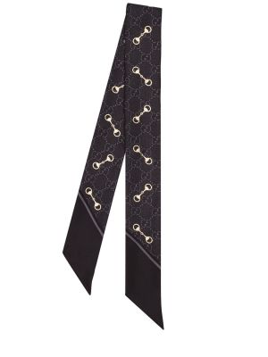 Sciarpa di seta di seta con stampa Gucci nero