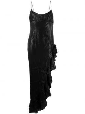 Асиметрична миди рокля с волани Alessandra Rich черно