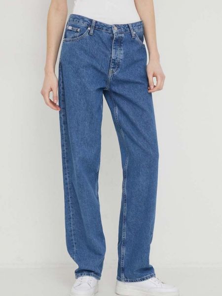 Proste jeansy z wysoką talią Calvin Klein Jeans niebieskie