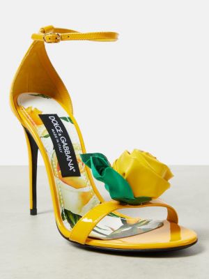 Kožne sandale s cvjetnim printom od lakirane kože Dolce&gabbana žuta