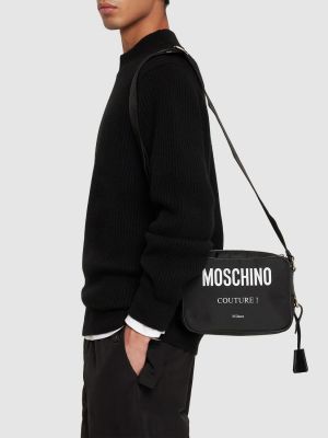 Crossbody torbica iz najlona s potiskom Moschino črna