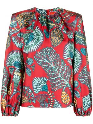 Svilena bluza s cvetličnim vzorcem s potiskom La Doublej rdeča