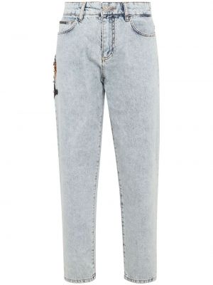 Haftowane jeansy z wzorem paisley relaxed fit Philipp Plein niebieskie