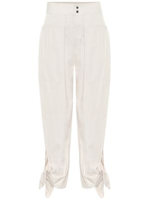 Bavlněné rovné kalhoty s vysokým pasem Isabel Marant béžové