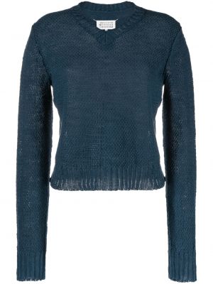 Пуловер с v-образно деколте Maison Margiela синьо