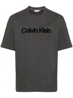 Medvilninis siuvinėtas marškinėliai Calvin Klein pilka