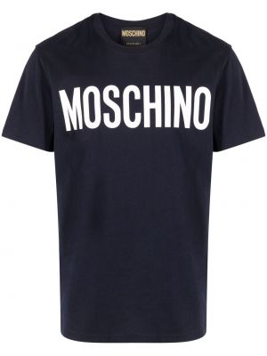Памучна тениска с принт Moschino синьо