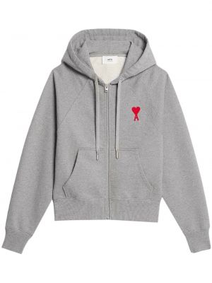 Hoodie med broderi Ami Paris grå