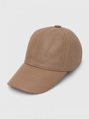 Однотонная кожаная кепка Answear Lab коричневая