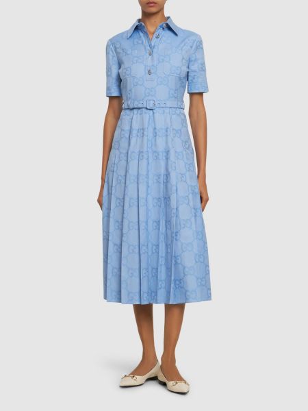 Vestido midi de algodón Gucci azul