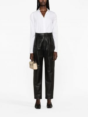 Pantalon droit taille haute en cuir Ralph Lauren Collection noir