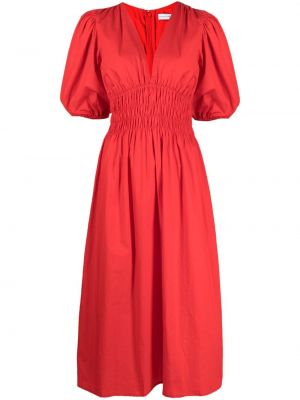 Bavlněné midi šaty s výstřihem do v Faithfull The Brand - červená