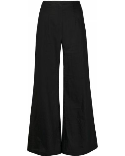 Lněné volné kalhoty s vysokým pasem Faithfull The Brand - černá