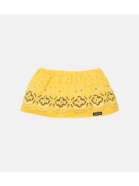 Mini falda de cintura baja de algodón Miu Miu amarillo