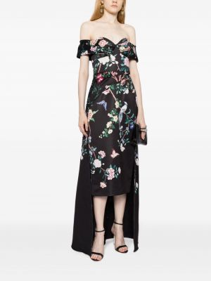 Květinové večerní šaty s potiskem Marchesa Notte černé