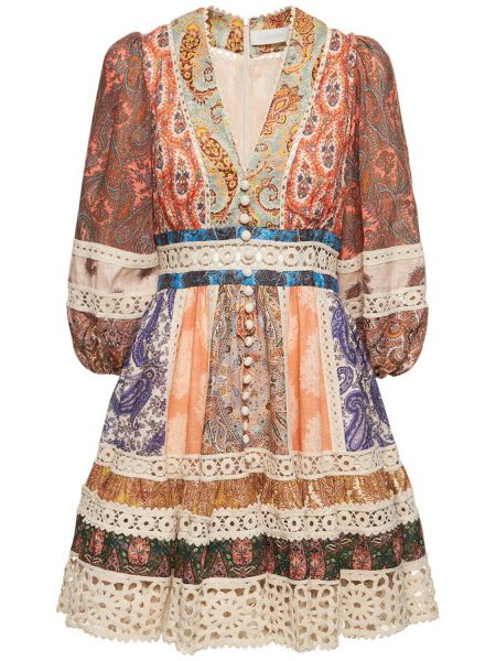 Mini vestido de lino con estampado de encaje Zimmermann
