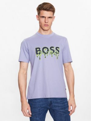 Relaxed тениска Boss виолетово