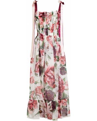 Шелковое платье миди с принтом плиссированное Dolce & Gabbana