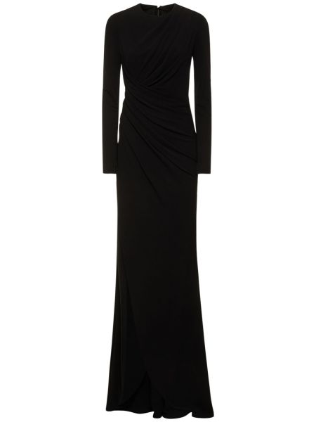 Vestido largo de tela jersey drapeado Elie Saab negro