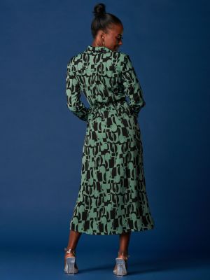 Платье-рубашка с принтом с геометрическим узором Jolie Moi зеленое
