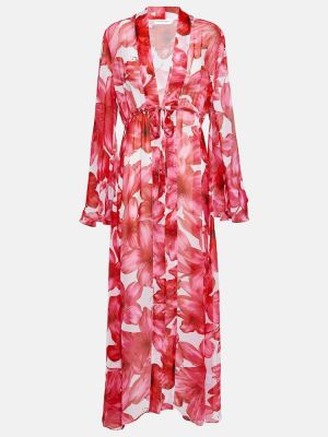 Макси рокля от шифон на цветя Alexandra Miro розово