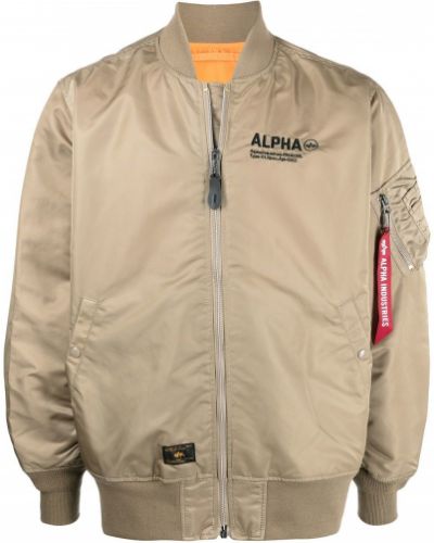 Brodert lang jakke Alpha Industries brun