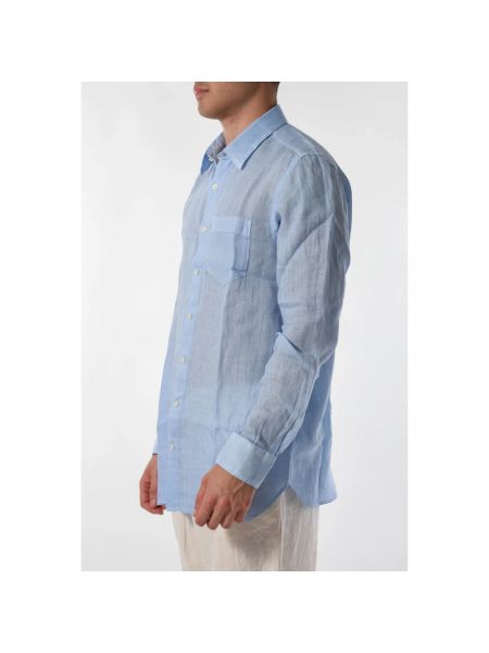 Camisa con botones de lino casual 120% Lino azul