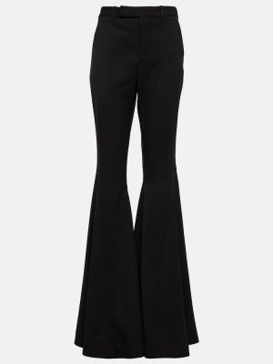 Vlnené rovné nohavice s vysokým pásom Saint Laurent čierna