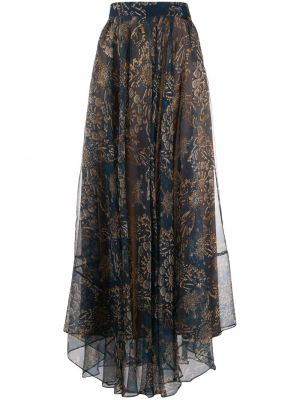 Falda larga de flores con estampado Brunello Cucinelli azul