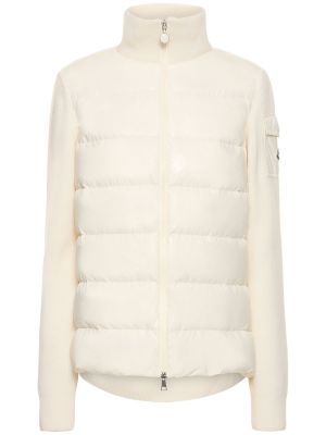 Najlonska vunena prošivena pernata jakna Moncler bijela