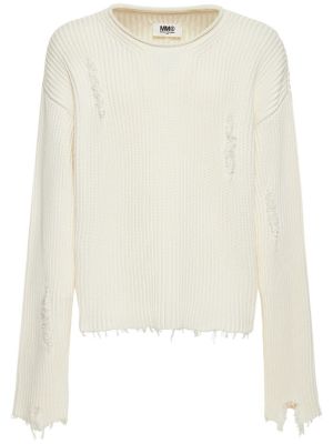 Bavlněný vlněný svetr Mm6 Maison Margiela bílý