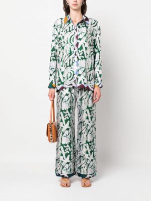 Hedvábné kalhoty s potiskem s abstraktním vzorem Munthe