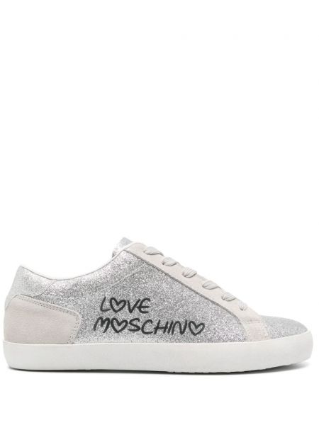 Sneakersy z nadrukiem Love Moschino srebrne