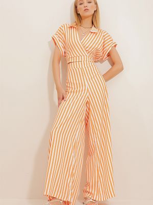 Ριγέ μπλούζα Trend Alaçatı Stili πορτοκαλί