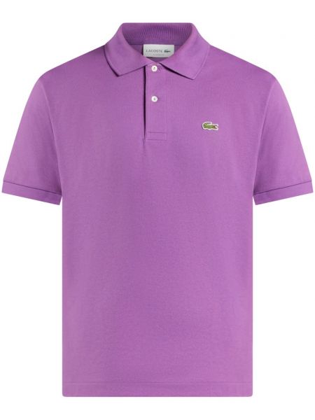 Tricou polo cu broderie din bumbac Lacoste violet