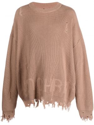 Vienspalvis megztas megztinis su nubrozdinimais Monochrome smėlinė
