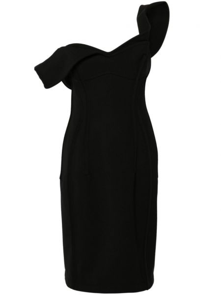 Вълнена миди рокля Bottega Veneta черно