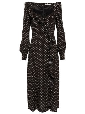 Robe mi-longue en soie à pois Alessandra Rich noir