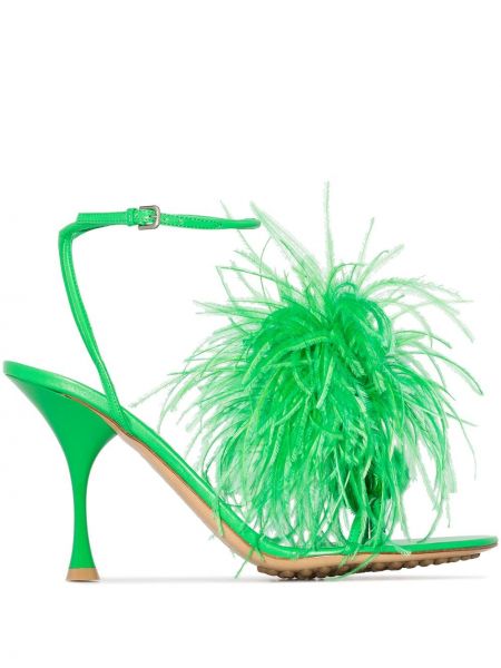 Sandale sa perjem na točke Bottega Veneta zelena