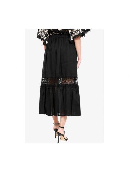 Falda midi de cintura alta de algodón Kaos negro