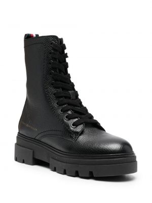 Ankle boots sznurowane skórzane koronkowe Tommy Hilfiger czarne