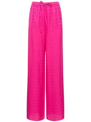 Pantaloni din satin de mătase cu croială lejeră Valentino roz