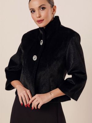 Páperová bunda na gombíky s kožušinou s golierom s gombíkmi By Saygı čierna