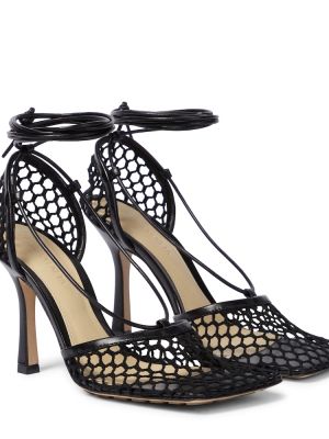 Мрежести кожени полуотворени обувки Bottega Veneta черно