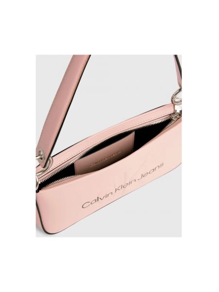 Bolsa de hombro de cuero con cremallera de cuero sintético Calvin Klein rosa