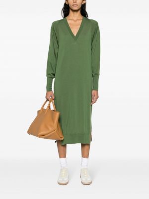 Robe mi-longue en laine à col v Nude vert