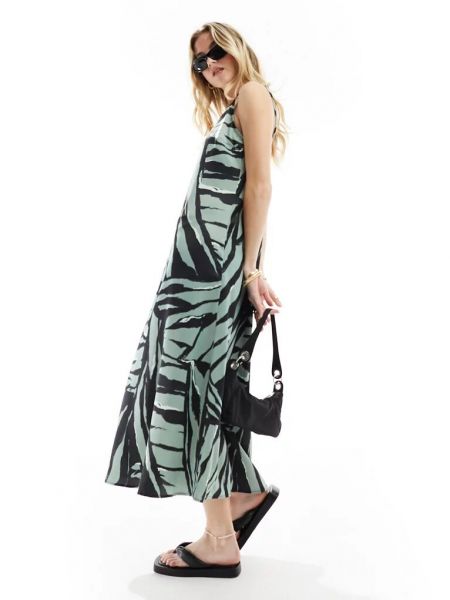 Атласное длинное платье с принтом с v-образным вырезом Only